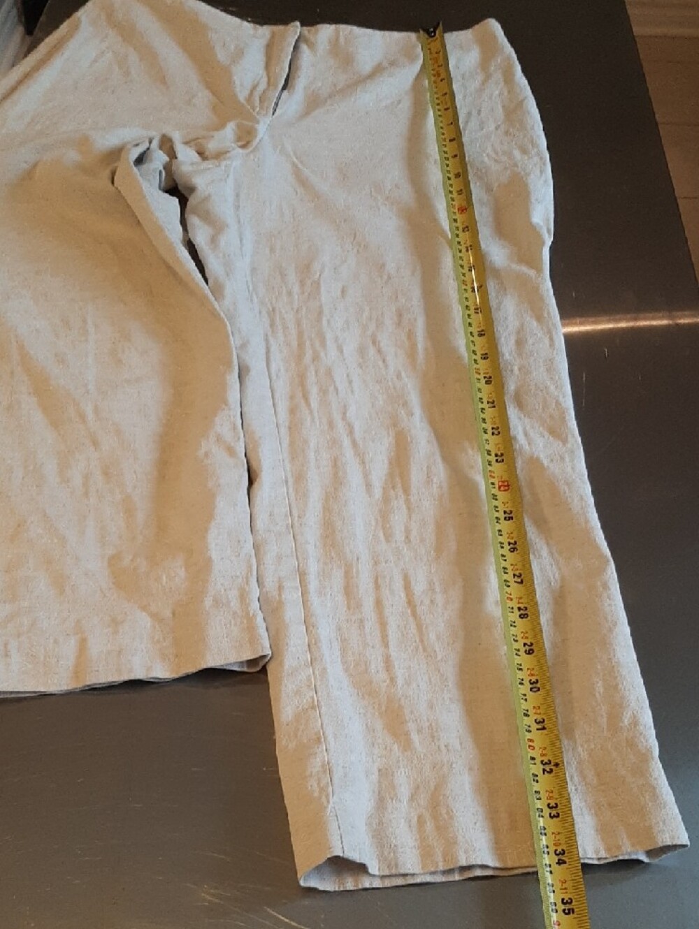 Dalia🤎COTTON/LINEN Vintage Wide-Leg Crop Pants Light Cream/Supple Pattern Sz 12 - Picture 11 of 12